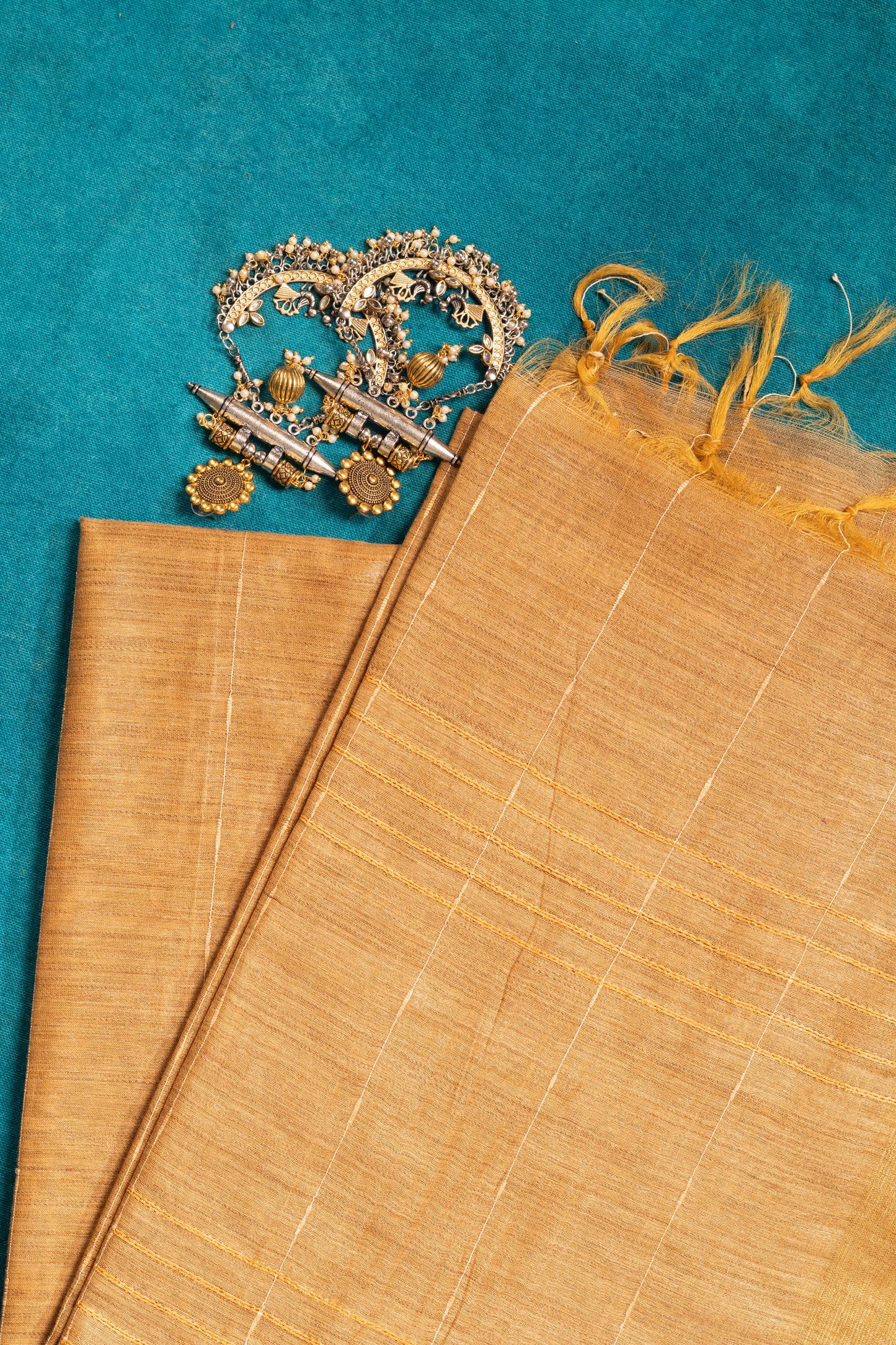 Golden Pure Silk Saree with Blouse Piece