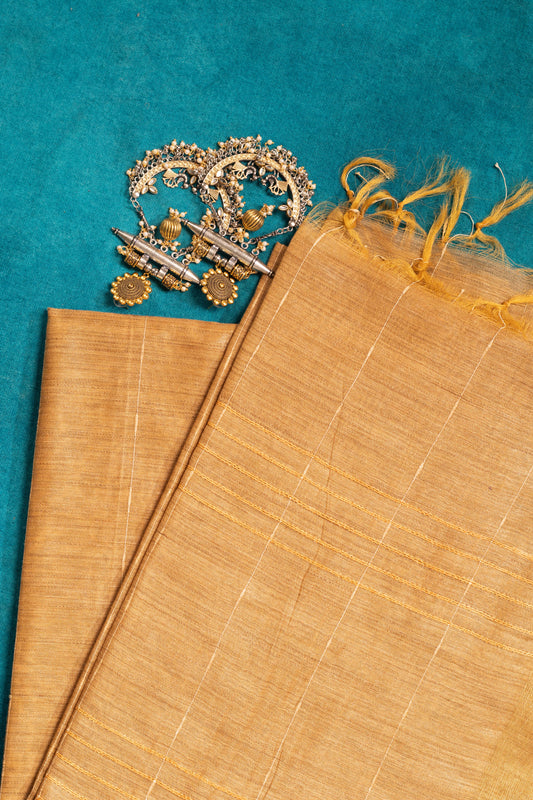 Golden Pure Silk Saree with Blouse Piece
